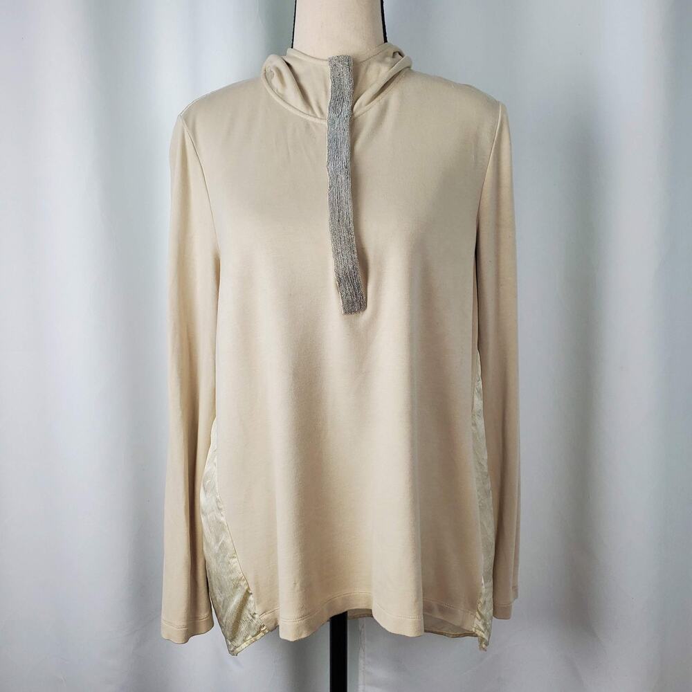 Perse By Carlisle Silk Pullover Hoodie Sweater Beige - Size 10